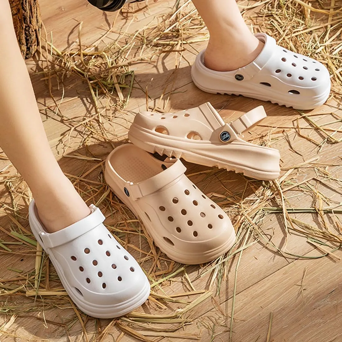 Women's Thick Sole Platform Clogs, Ultra Lightweight Garden Shoes for Girls, Summer Sandals Slip Resilient Arch Support Comfy Waterproof Casual Slip-on Foot Massage Pellets Slides Outdoor Beach Slippers Closed Toe Mules