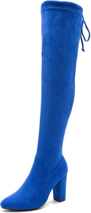Women's Thigh High Boots Over The Knee Boot Sexy Pointed Toe Chunky Heels Boots Zipper Lace Up Long Boots