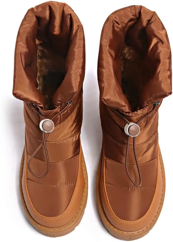 Women's Waterproof Mid-Calf Snow Boots Non-Slip Lace-up Winter Combat Boots