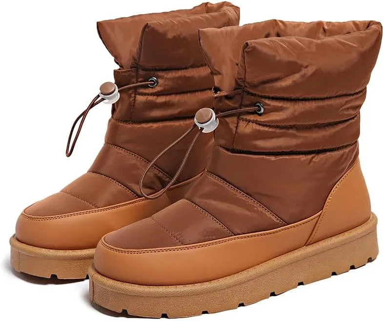Women's Waterproof Mid-Calf Snow Boots Non-Slip Lace-up Winter Combat Boots