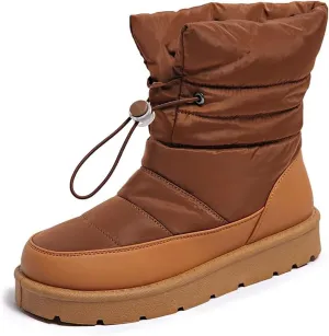 Women's Waterproof Mid-Calf Snow Boots Non-Slip Lace-up Winter Combat Boots