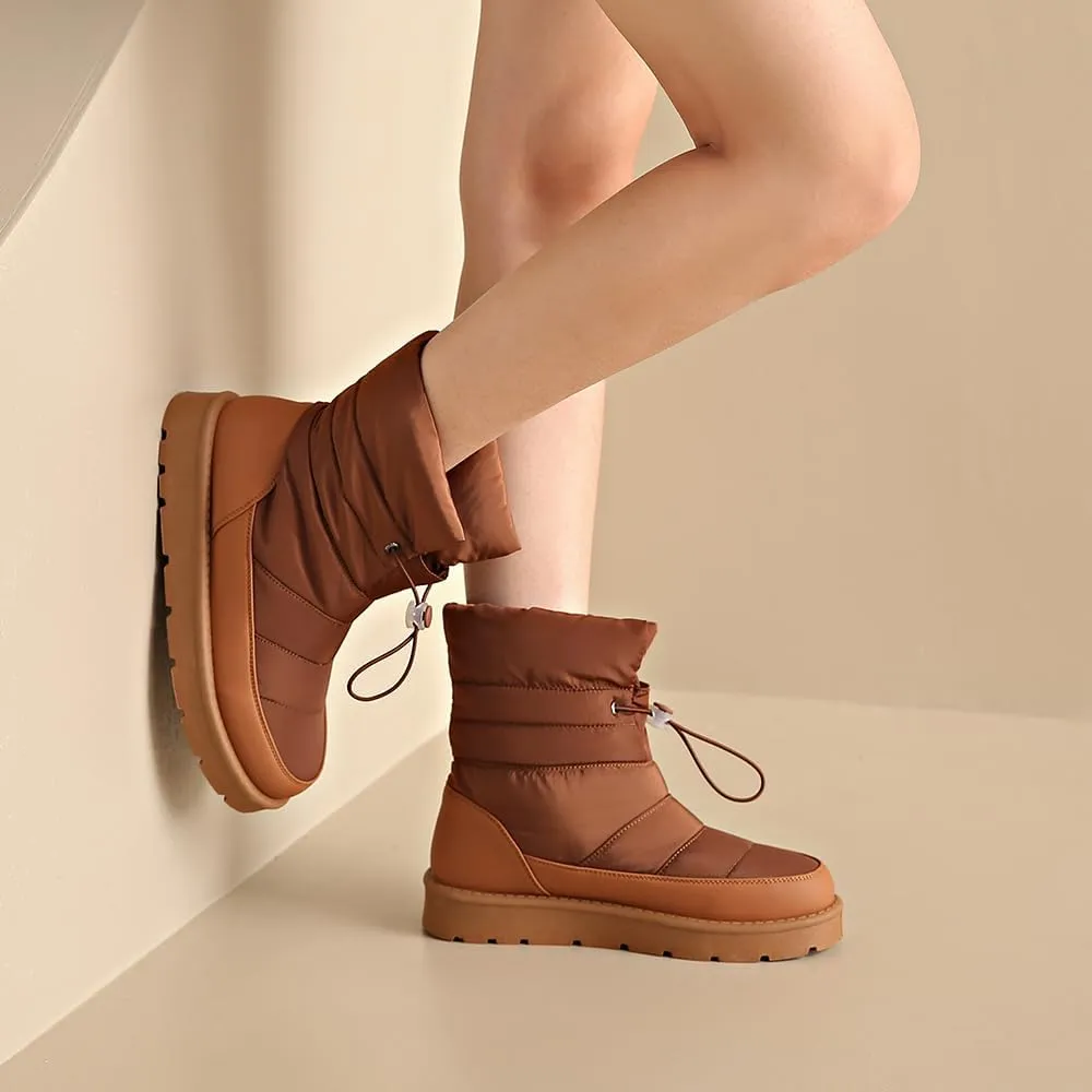 Women's Waterproof Mid-Calf Snow Boots Non-Slip Lace-up Winter Combat Boots