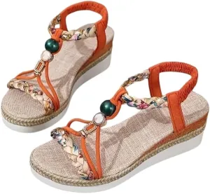 Women’s Wedge Sandals with Colorful Ribbon Detail – Espadrille Platform with Open Toe & Wide Ankle Straps – Boho Summer Sandals for Daily Wear & Vacations (Sizes 6–11)