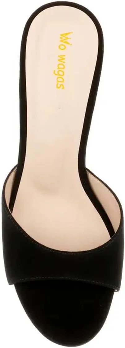 Women’s Wide Strap Mules Slip On Special Kitten Sandals Slippers Wineglass High Heels Open Round Toe Shoes Indoor Outdoor Party Size 4-16 US