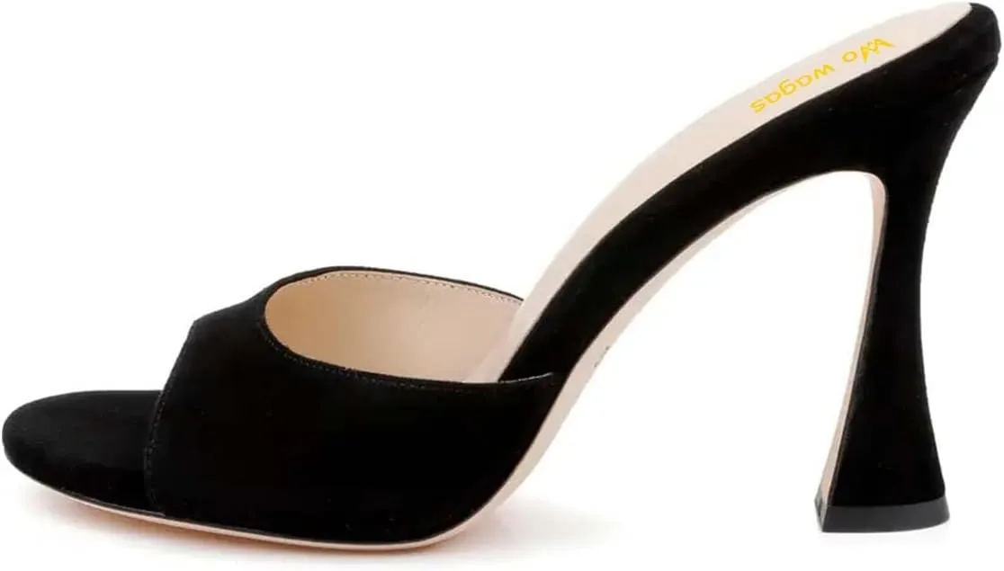 Women’s Wide Strap Mules Slip On Special Kitten Sandals Slippers Wineglass High Heels Open Round Toe Shoes Indoor Outdoor Party Size 4-16 US
