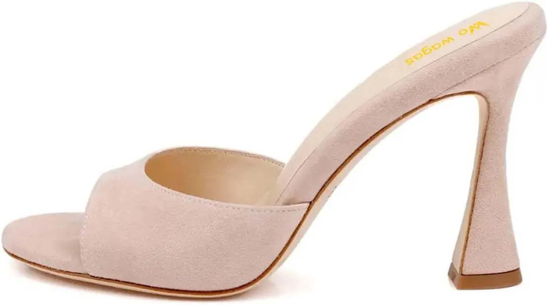Women’s Wide Strap Mules Slip On Special Kitten Sandals Slippers Wineglass High Heels Open Round Toe Shoes Indoor Outdoor Party Size 4-16 US