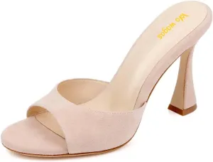 Women’s Wide Strap Mules Slip On Special Kitten Sandals Slippers Wineglass High Heels Open Round Toe Shoes Indoor Outdoor Party Size 4-16 US