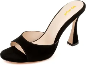 Women’s Wide Strap Mules Slip On Special Kitten Sandals Slippers Wineglass High Heels Open Round Toe Shoes Indoor Outdoor Party Size 4-16 US