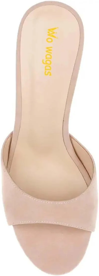 Women’s Wide Strap Mules Slip On Special Kitten Sandals Slippers Wineglass High Heels Open Round Toe Shoes Indoor Outdoor Party Size 4-16 US