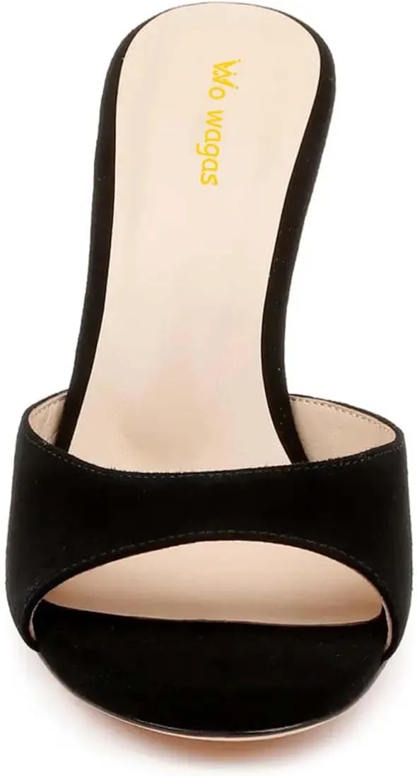 Women’s Wide Strap Mules Slip On Special Kitten Sandals Slippers Wineglass High Heels Open Round Toe Shoes Indoor Outdoor Party Size 4-16 US