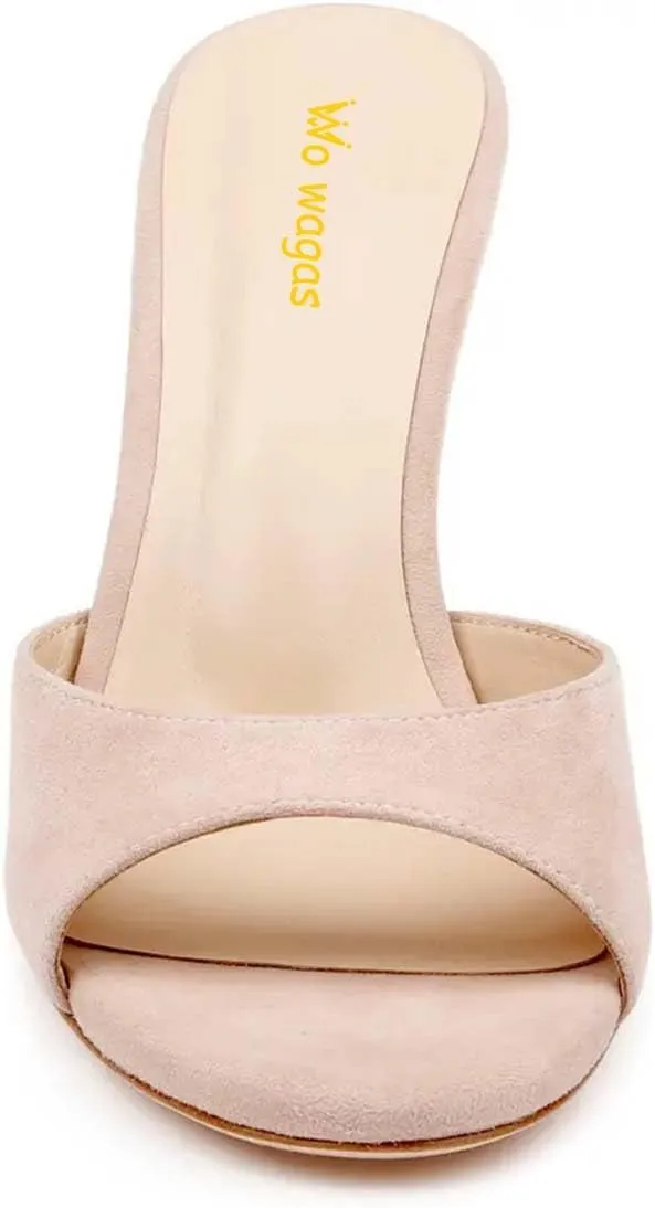 Women’s Wide Strap Mules Slip On Special Kitten Sandals Slippers Wineglass High Heels Open Round Toe Shoes Indoor Outdoor Party Size 4-16 US