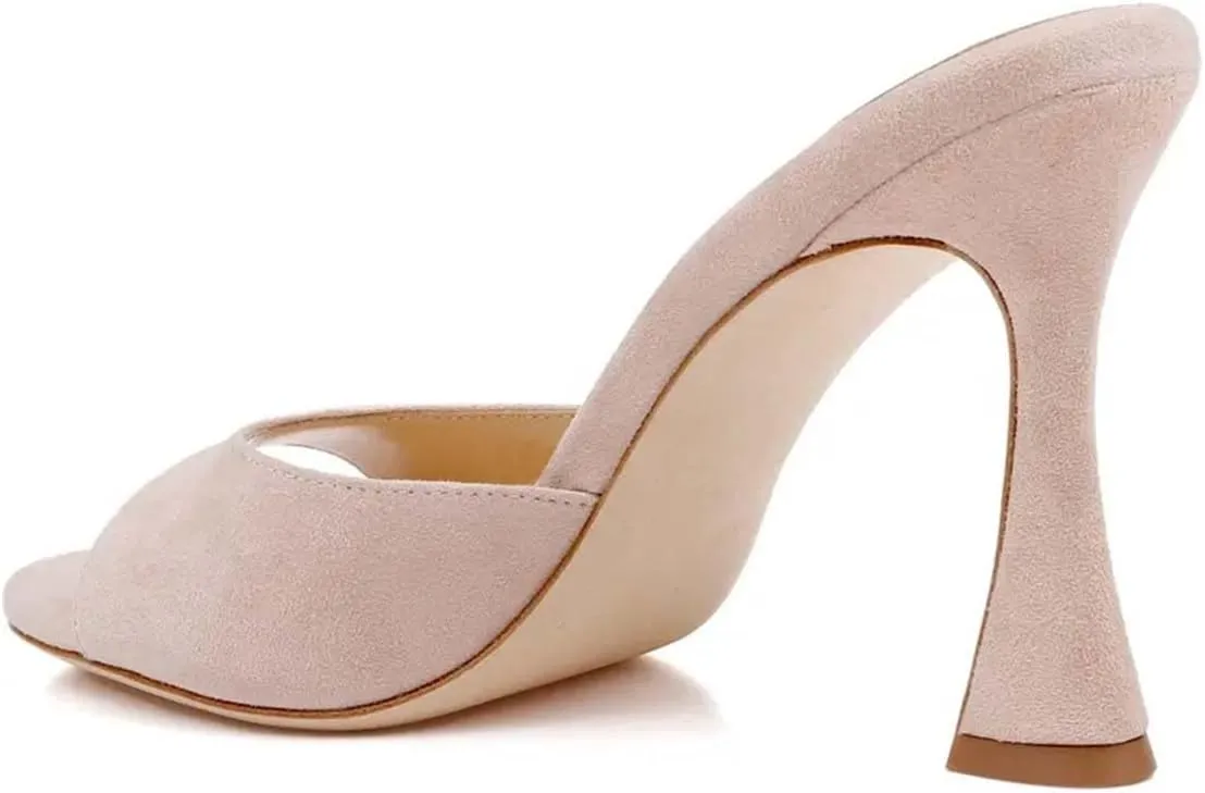 Women’s Wide Strap Mules Slip On Special Kitten Sandals Slippers Wineglass High Heels Open Round Toe Shoes Indoor Outdoor Party Size 4-16 US