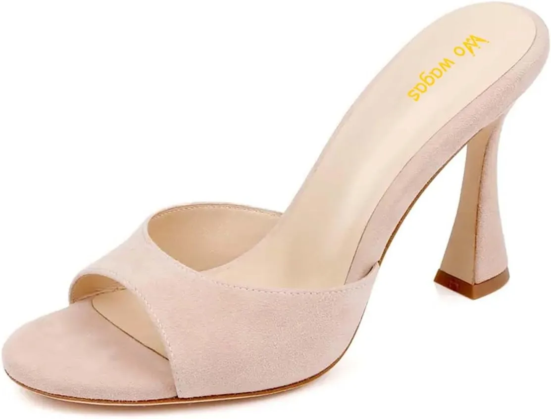 Women’s Wide Strap Mules Slip On Special Kitten Sandals Slippers Wineglass High Heels Open Round Toe Shoes Indoor Outdoor Party Size 4-16 US