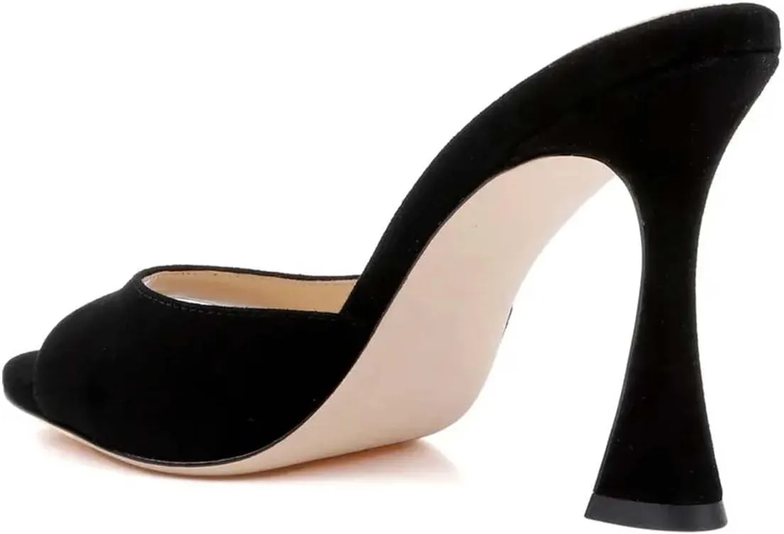 Women’s Wide Strap Mules Slip On Special Kitten Sandals Slippers Wineglass High Heels Open Round Toe Shoes Indoor Outdoor Party Size 4-16 US