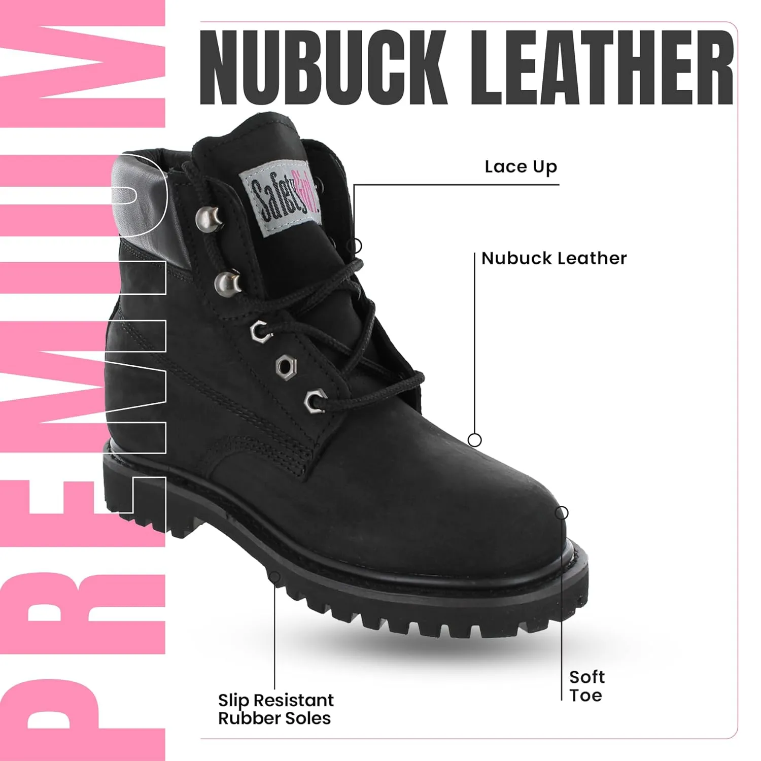 Women’s Work Boots | Waterproof Leather Work Boots for Women | Oil & Slip-Resistant Soft Toe Boots for Women | Premium Nubuck Leather | Lightweight and Comfortable | Black Leather - 8.5M