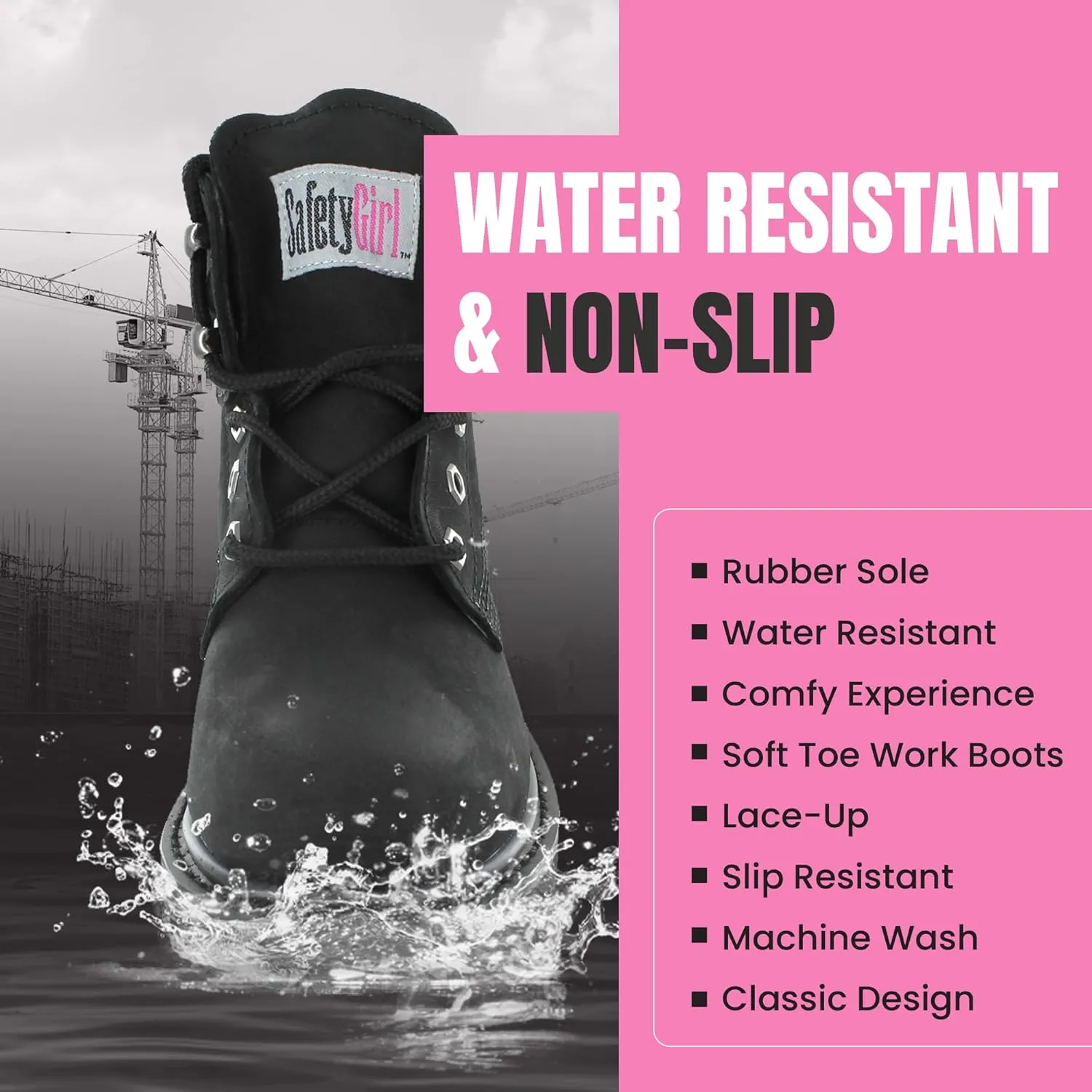 Women’s Work Boots | Waterproof Leather Work Boots for Women | Oil & Slip-Resistant Soft Toe Boots for Women | Premium Nubuck Leather | Lightweight and Comfortable | Black Leather - 8.5M