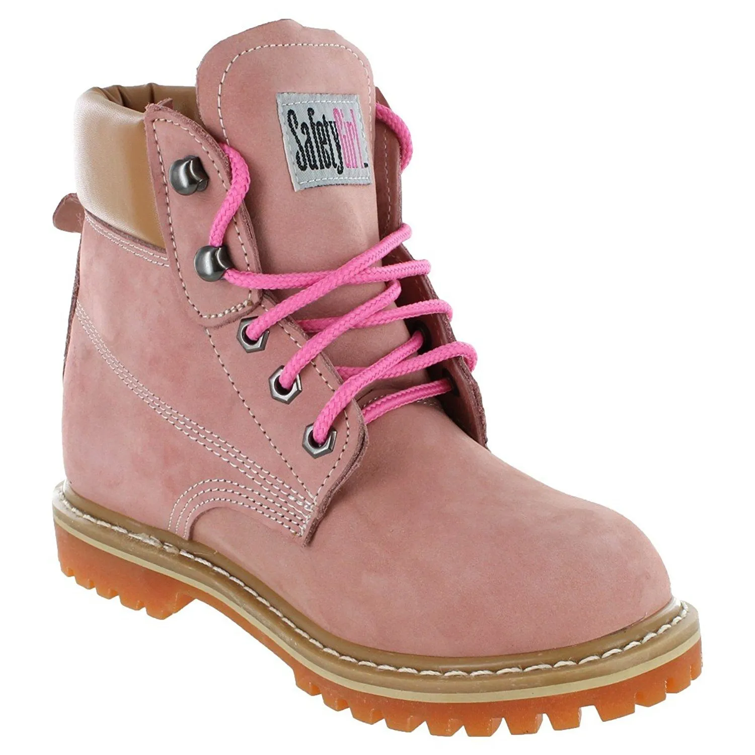 Women’s Work Boots | Waterproof Leather Work Boots for Women | Oil & Slip-Resistant Soft Toe Boots for Women | Premium Nubuck Leather | Lightweight and Comfortable | Pink Leather - 6M