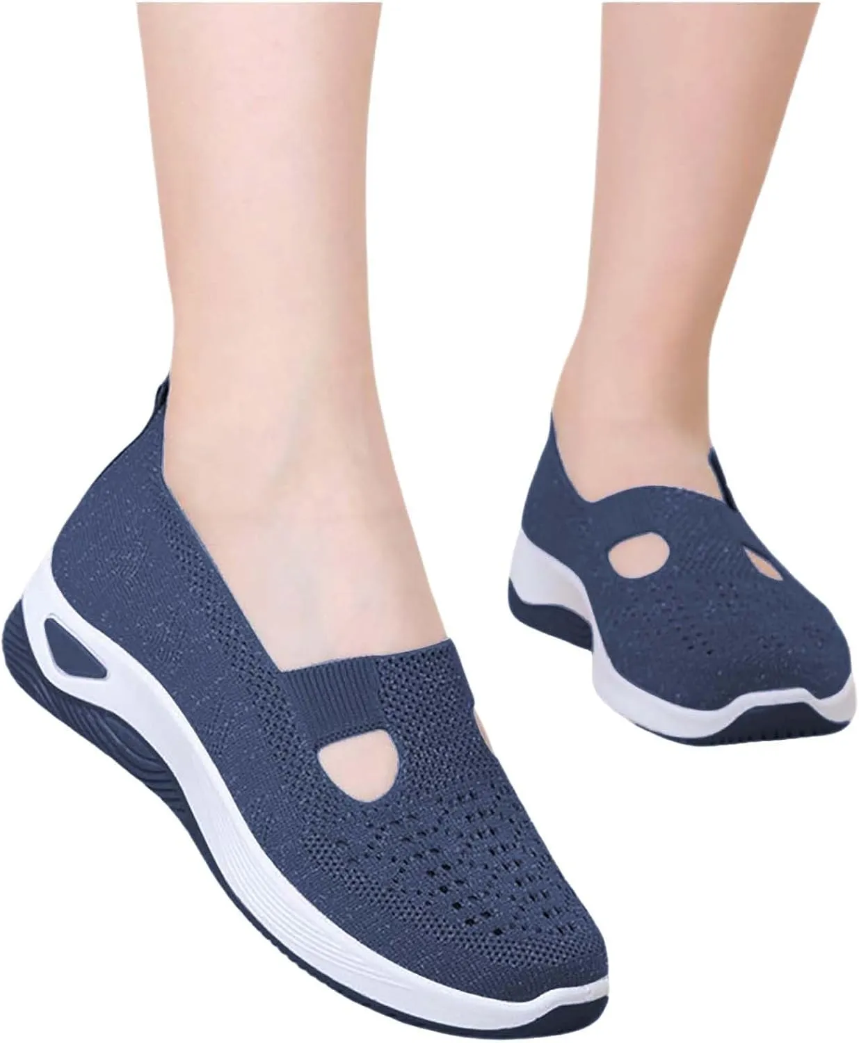 Women's Woven Orthopedic Breathable Soft Shoes Fashion Lightweight Go Walk Shoes for Women Mesh Breathable Hands Free Slip in Sneakers with Arch Support