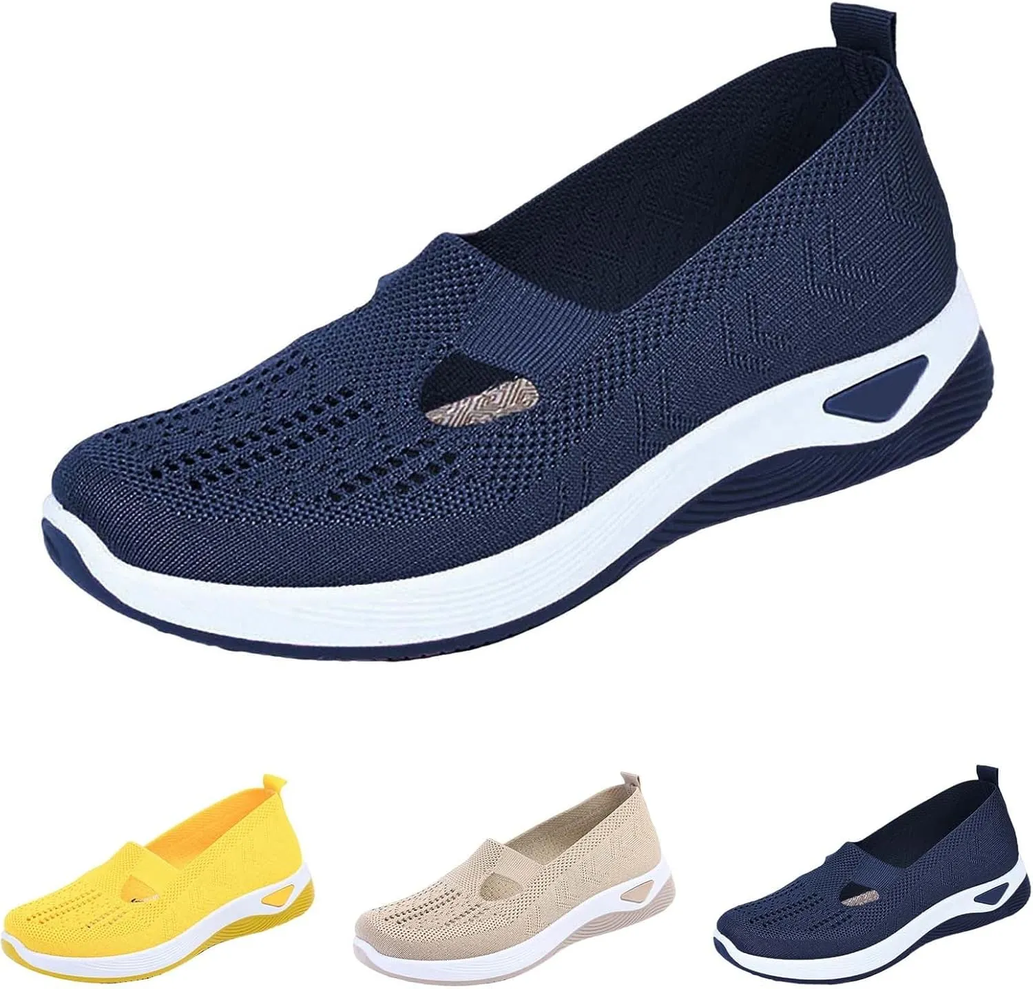 Women's Woven Orthopedic Breathable Soft Shoes Fashion Lightweight Go Walk Shoes for Women Mesh Breathable Hands Free Slip in Sneakers with Arch Support