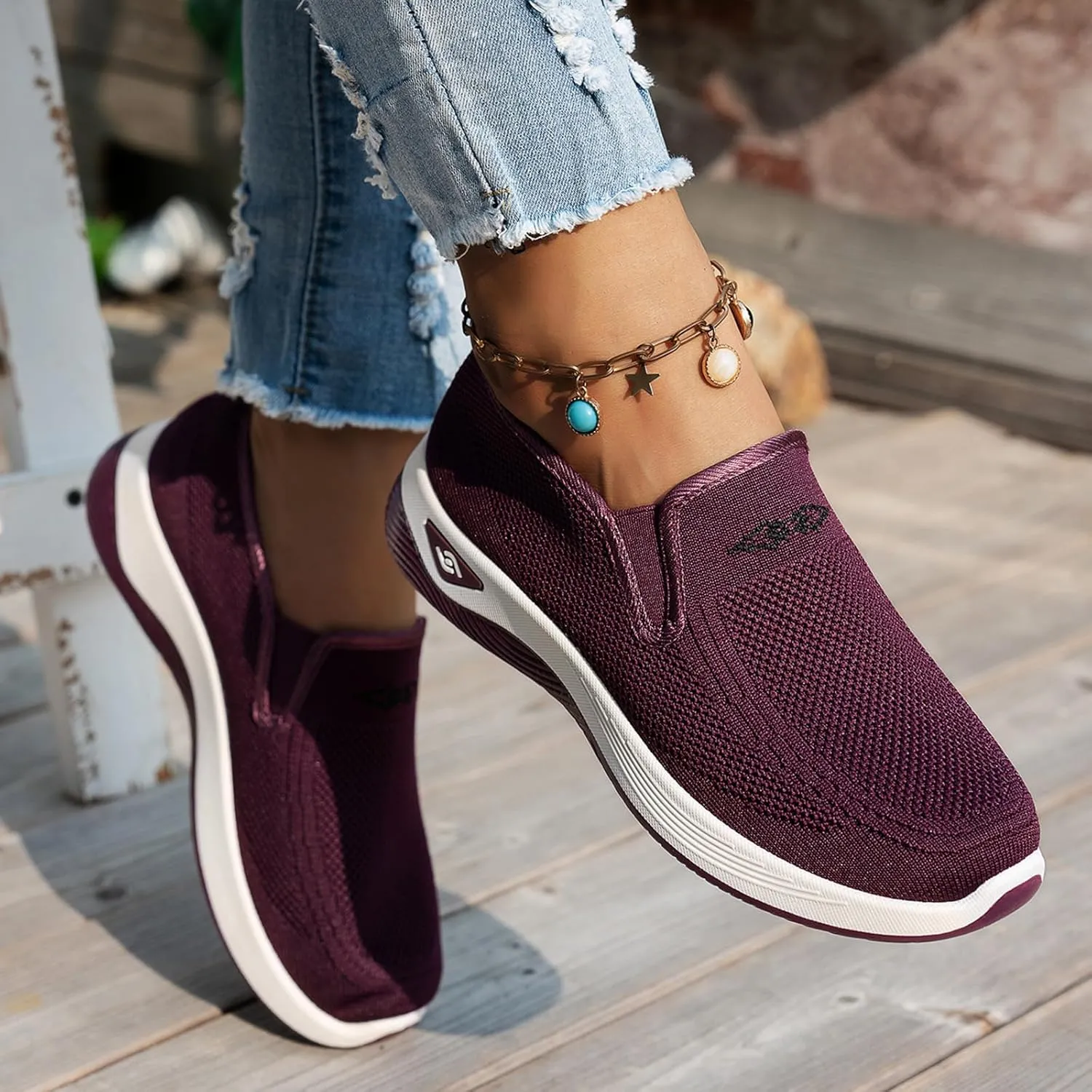 Women's Woven Orthopedic Breathable Soft Shoes Go Walking Slip On Sneakers Women Arch Support Orthopedic Shoes for Women Wide Width Sneakers Diabetic Foam Food Service Nurse Mesh Sneaker