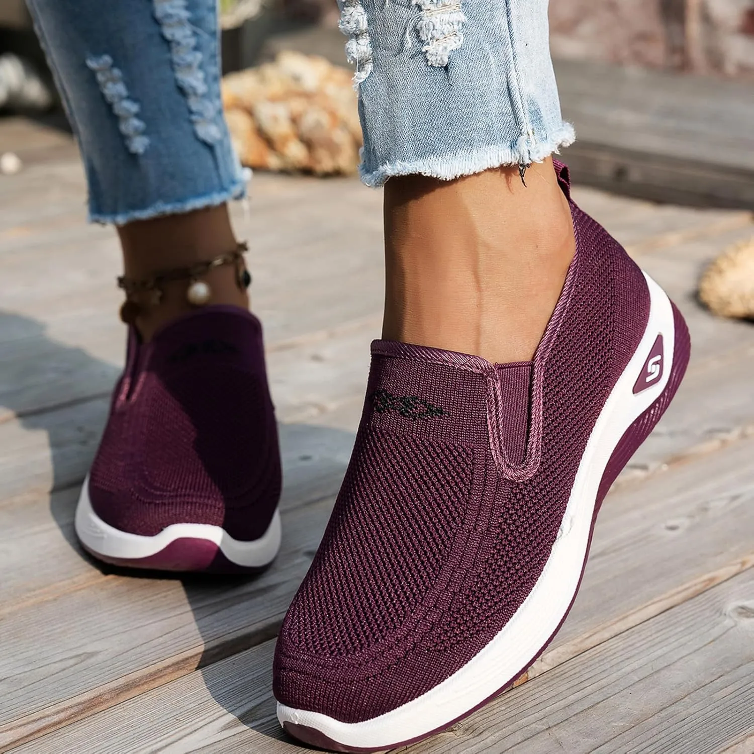 Women's Woven Orthopedic Breathable Soft Shoes Go Walking Slip On Sneakers Women Arch Support Orthopedic Shoes for Women Wide Width Sneakers Diabetic Foam Food Service Nurse Mesh Sneaker