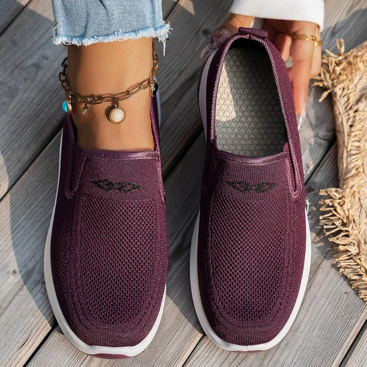Women's Woven Orthopedic Breathable Soft Shoes Go Walking Slip On Sneakers Women Arch Support Orthopedic Shoes for Women Wide Width Sneakers Diabetic Foam Food Service Nurse Mesh Sneaker