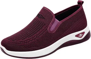 Women's Woven Orthopedic Breathable Soft Shoes Go Walking Slip On Sneakers Women Arch Support Orthopedic Shoes for Women Wide Width Sneakers Diabetic Foam Food Service Nurse Mesh Sneaker