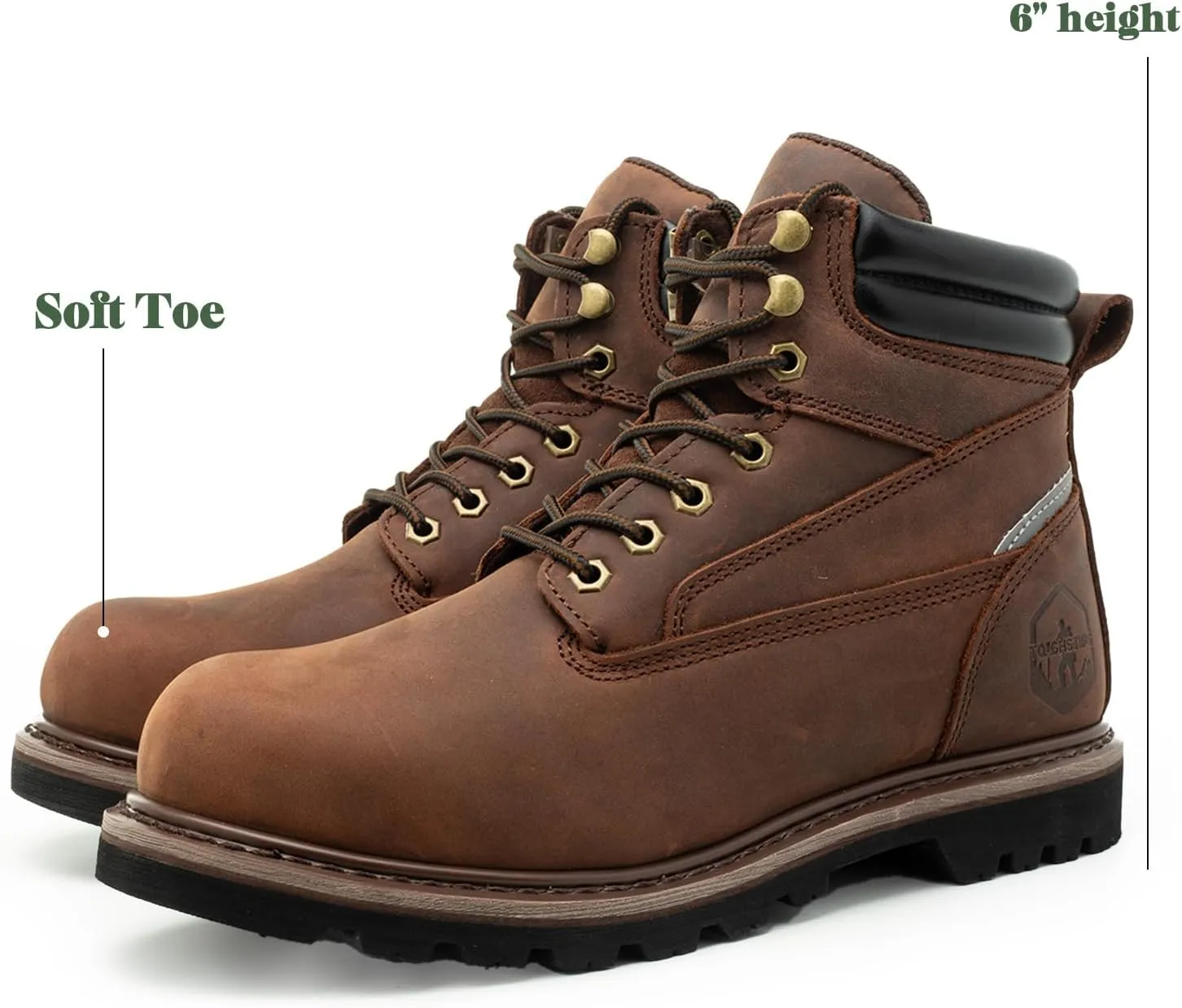 Work Boots for Men Soft Toe Insulated Non Slip Comfortable Black/Brown Leather Rubber Industrial & Construction Boots