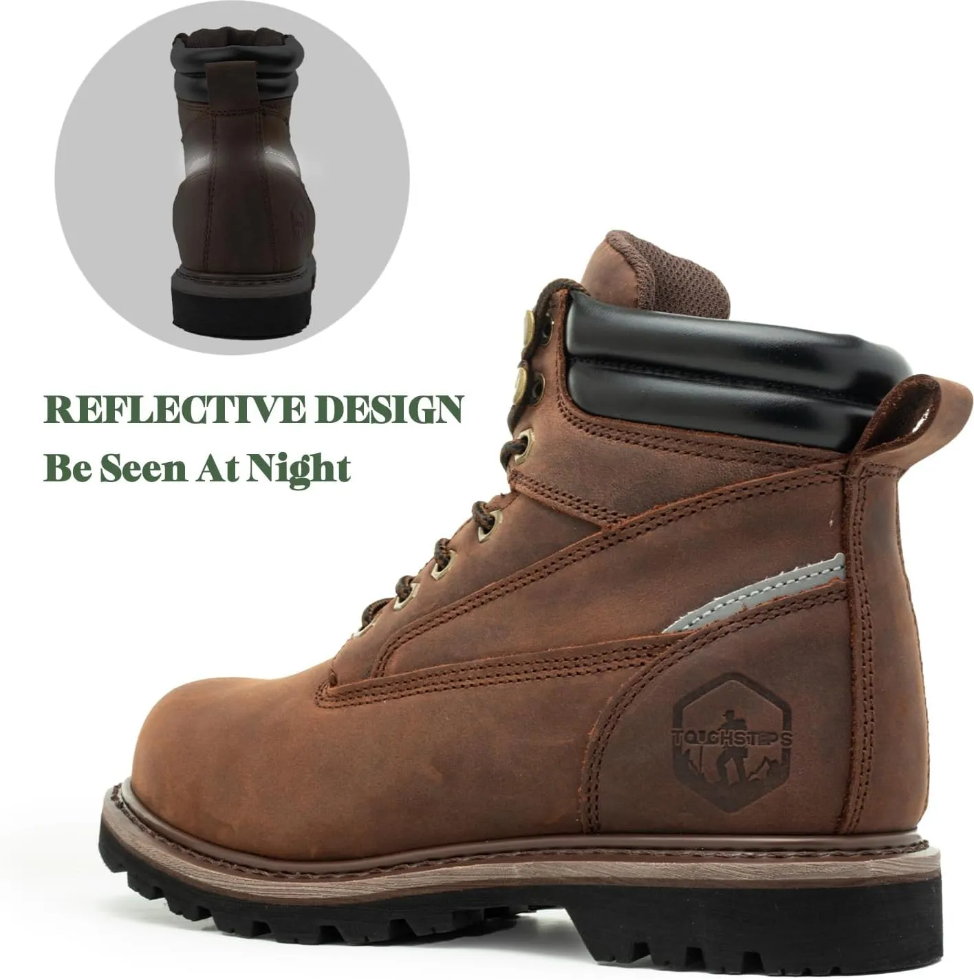 Work Boots for Men Soft Toe Insulated Non Slip Comfortable Black/Brown Leather Rubber Industrial & Construction Boots