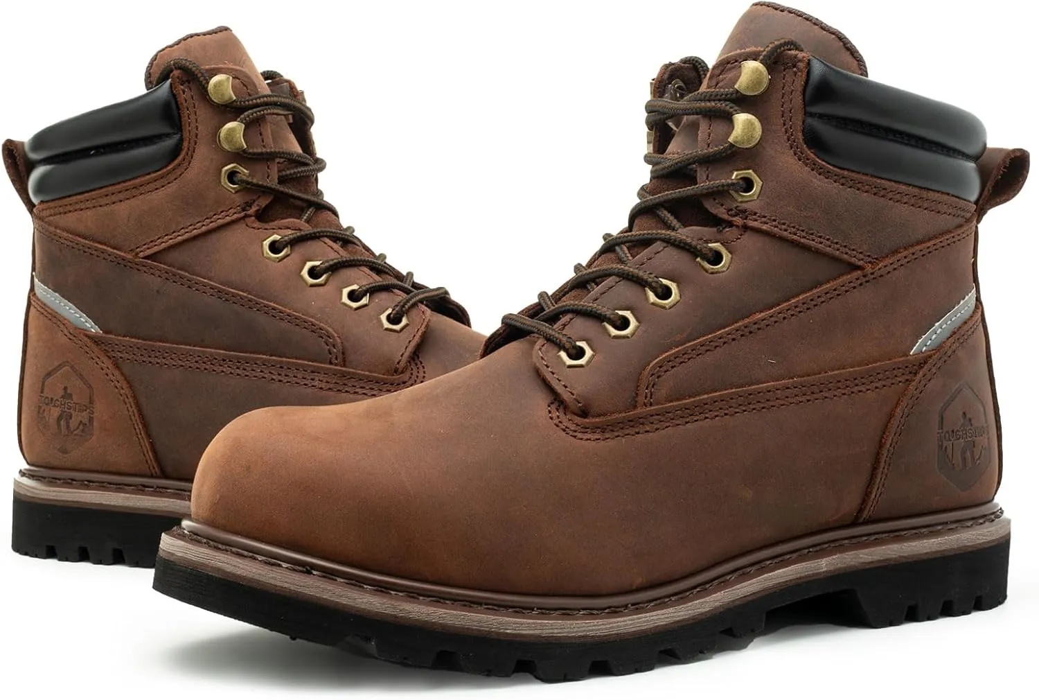 Work Boots for Men Soft Toe Insulated Non Slip Comfortable Black/Brown Leather Rubber Industrial & Construction Boots