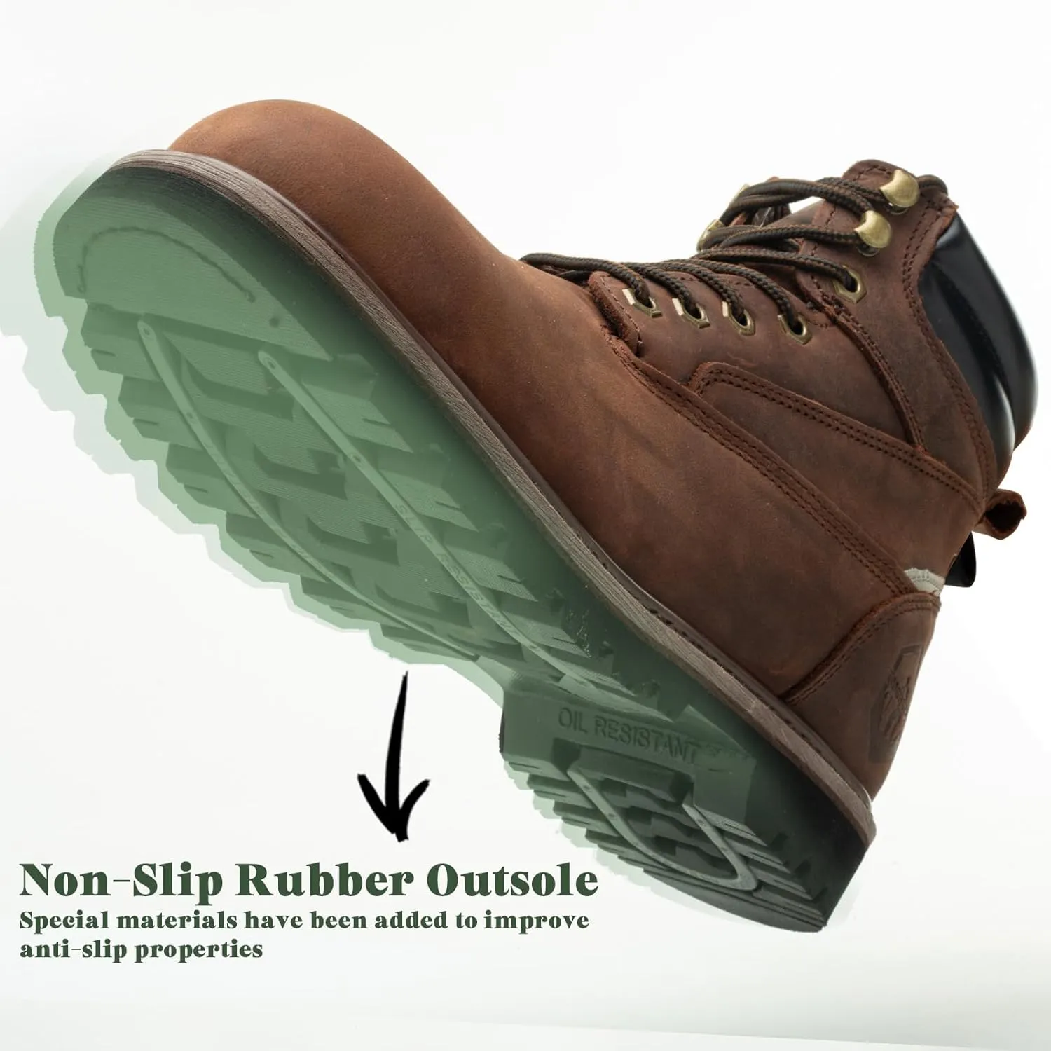 Work Boots for Men Soft Toe Insulated Non Slip Comfortable Black/Brown Leather Rubber Industrial & Construction Boots