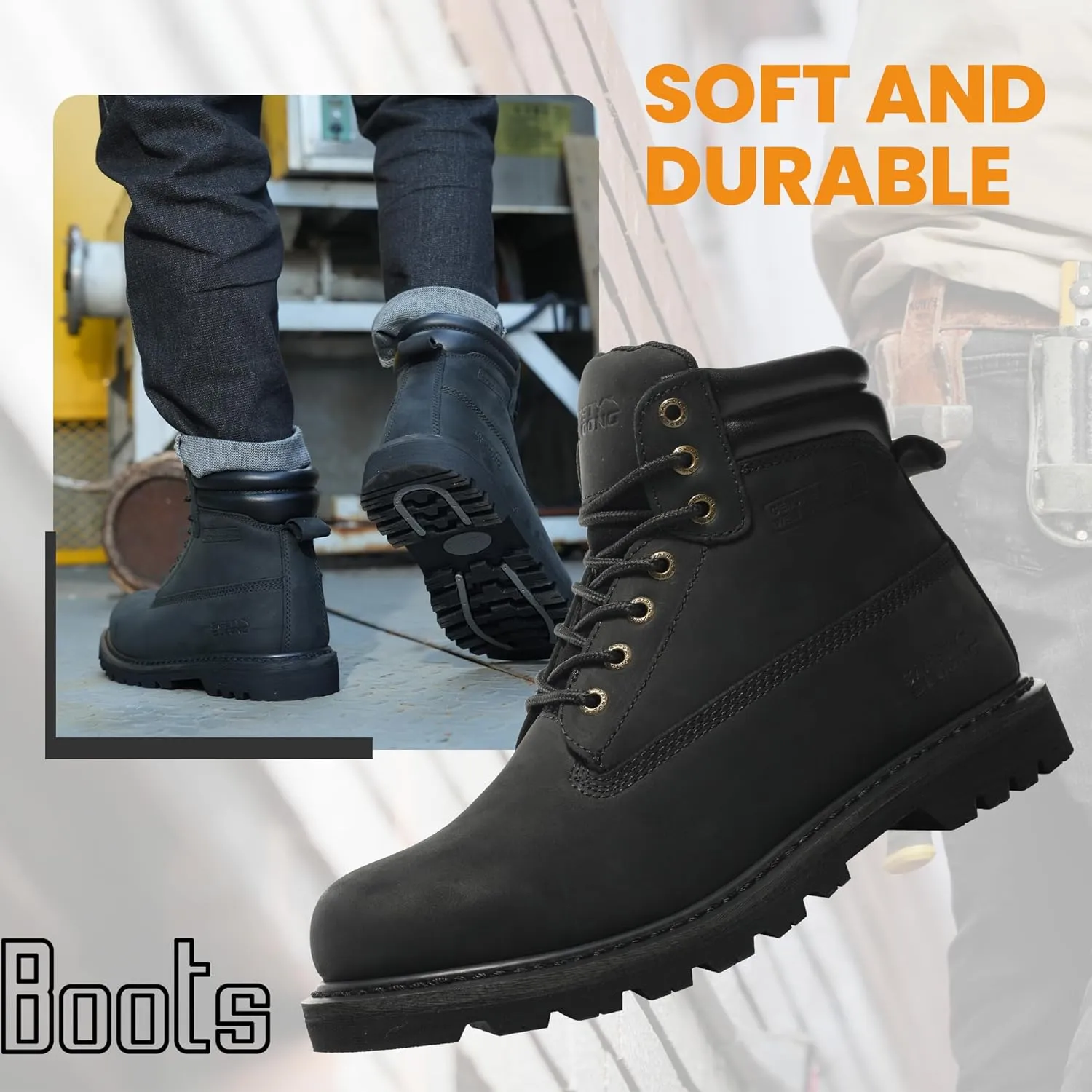 Work Boots for Men Waterproof Soft Toe Non Slip Comfortable Workboots