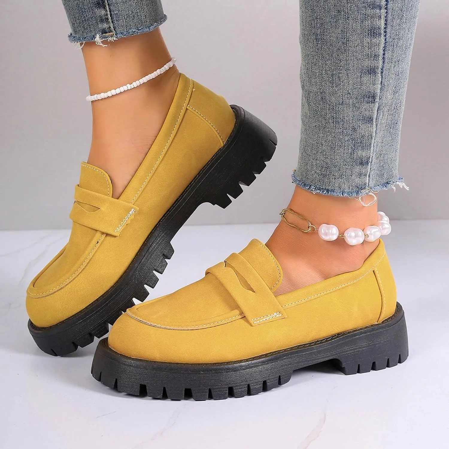 Work Shoes for Women Platform Oxford Shoes Chunky Loafers Comfortable Penny Loafers Dressy Casual Shoes Office Shoes