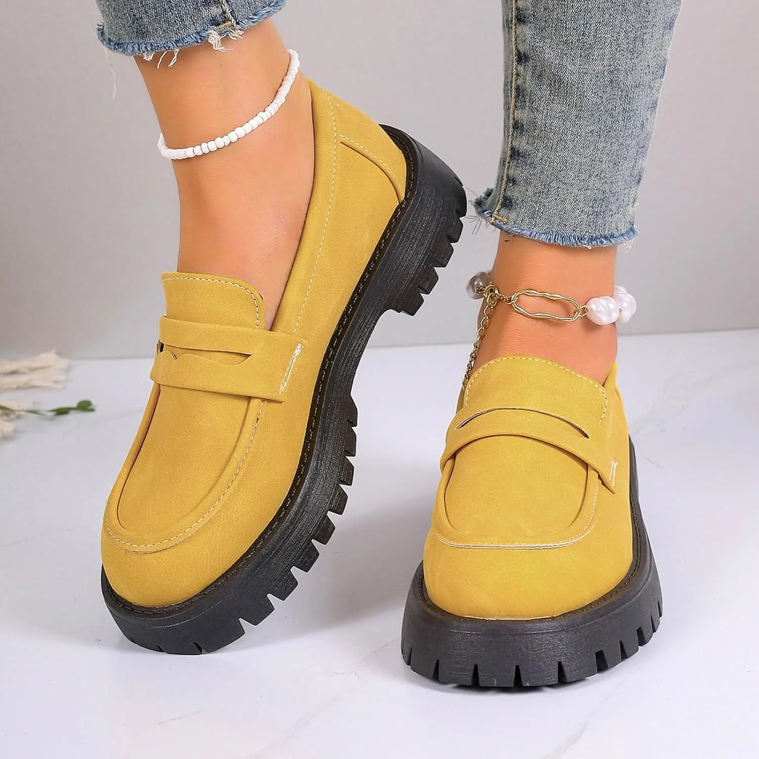 Work Shoes for Women Platform Oxford Shoes Chunky Loafers Comfortable Penny Loafers Dressy Casual Shoes Office Shoes