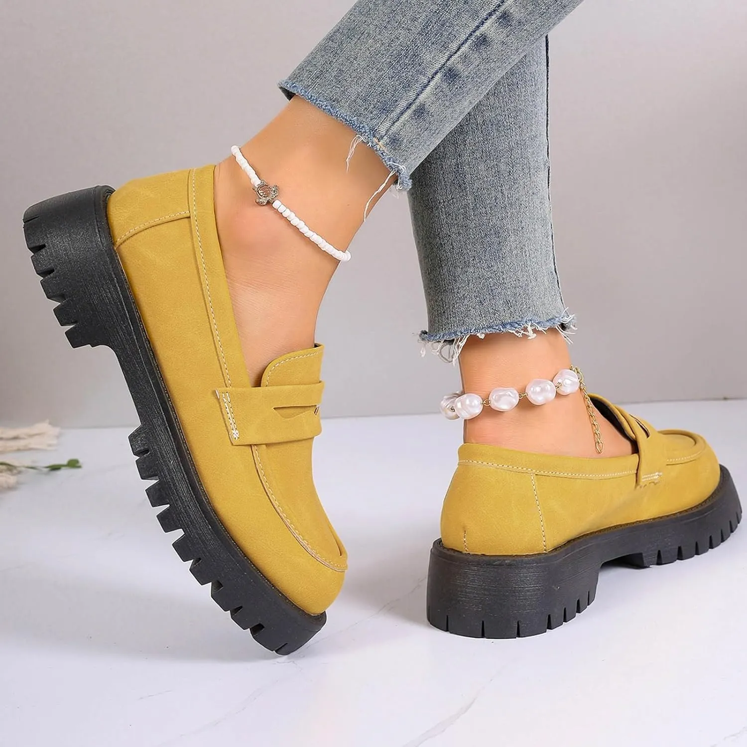 Work Shoes for Women Platform Oxford Shoes Chunky Loafers Comfortable Penny Loafers Dressy Casual Shoes Office Shoes