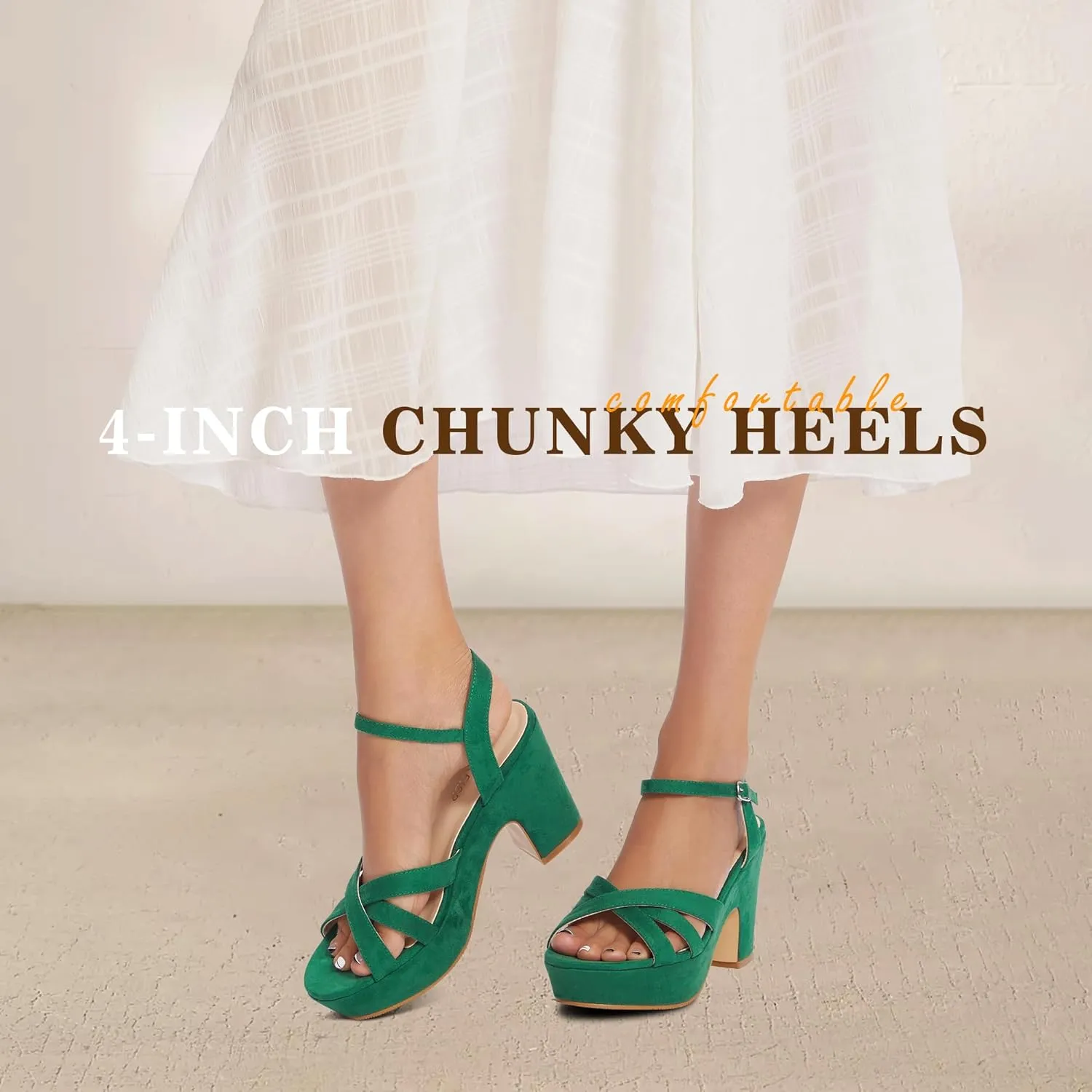WSKEISP Women's Platform Heels Sandals Ankle Strap Block Chunky Heel Suede Peep Toe Fashion Dress Wedding High Heeled Wedges Pumps