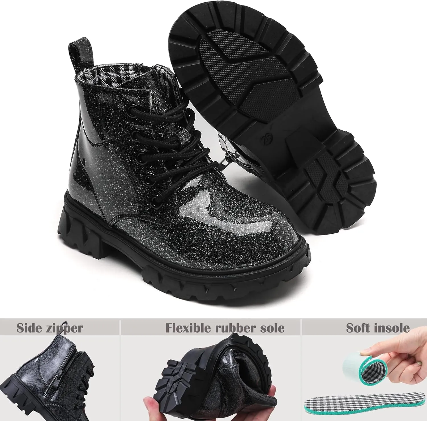 WUIWUIYU Boys Girls Combat Boots Waterproof Zip-up Hiking Ankle Boots Short Booties Desert Motorcyle Boots