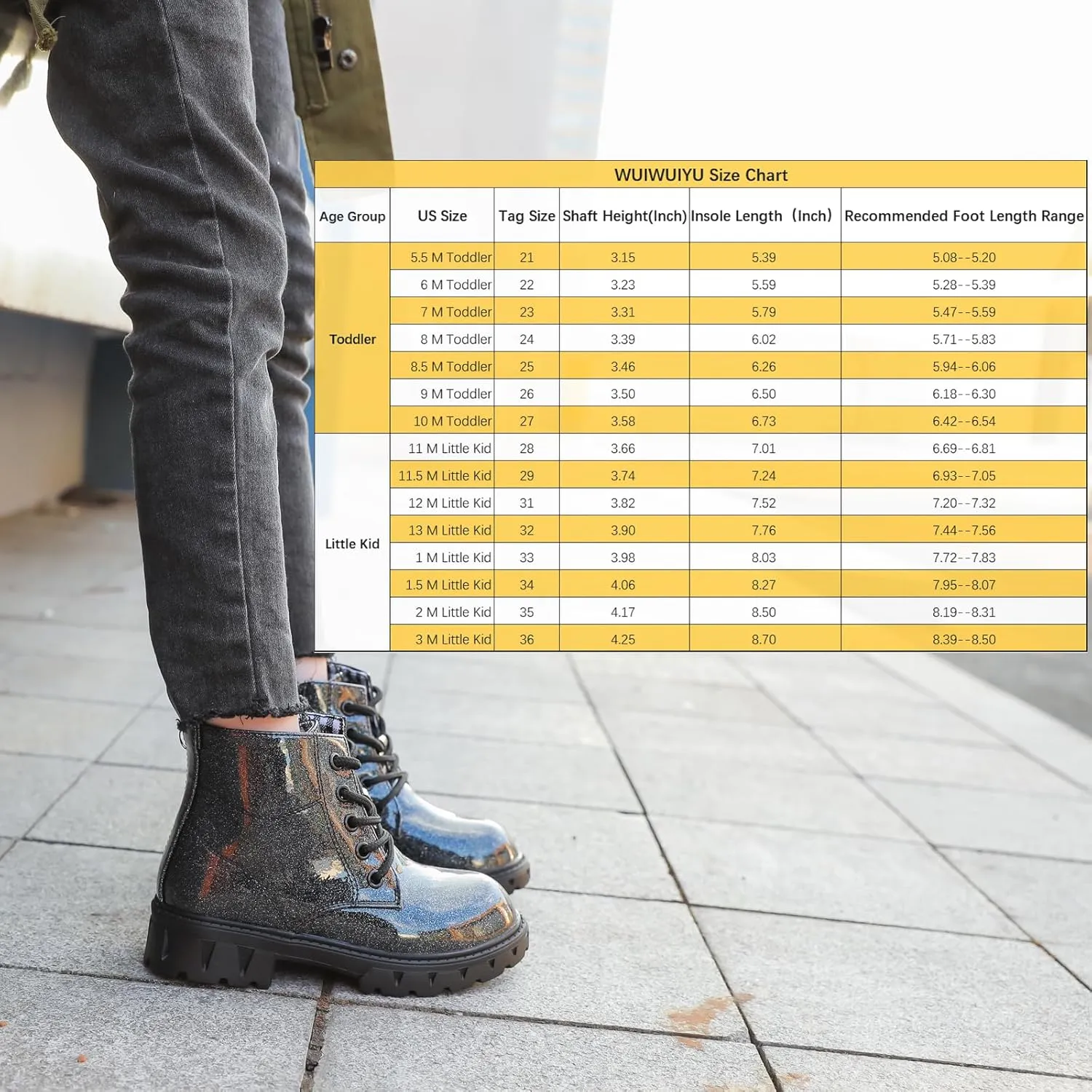 WUIWUIYU Boys Girls Combat Boots Waterproof Zip-up Hiking Ankle Boots Short Booties Desert Motorcyle Boots