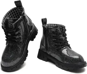 WUIWUIYU Boys Girls Combat Boots Waterproof Zip-up Hiking Ankle Boots Short Booties Desert Motorcyle Boots