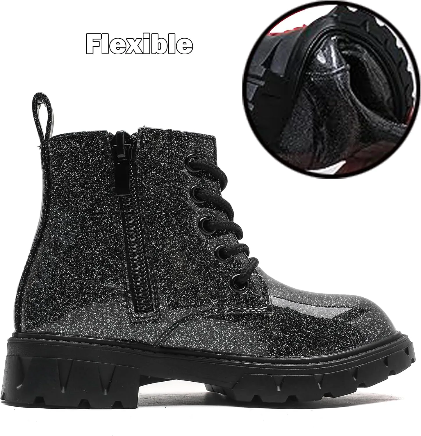 WUIWUIYU Boys Girls Combat Boots Waterproof Zip-up Hiking Ankle Boots Short Booties Desert Motorcyle Boots