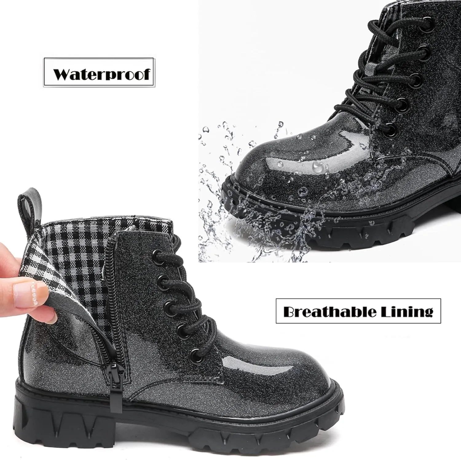 WUIWUIYU Boys Girls Combat Boots Waterproof Zip-up Hiking Ankle Boots Short Booties Desert Motorcyle Boots