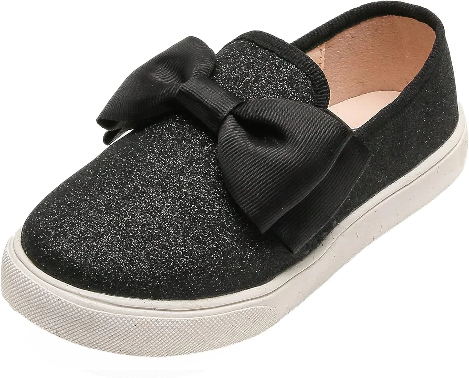 WUIWUIYU Girls Toddlers School Uniform Shoes Loafers Sneakers Slip on Bow Sparkly Walking Casual Glitter Shoe Flats