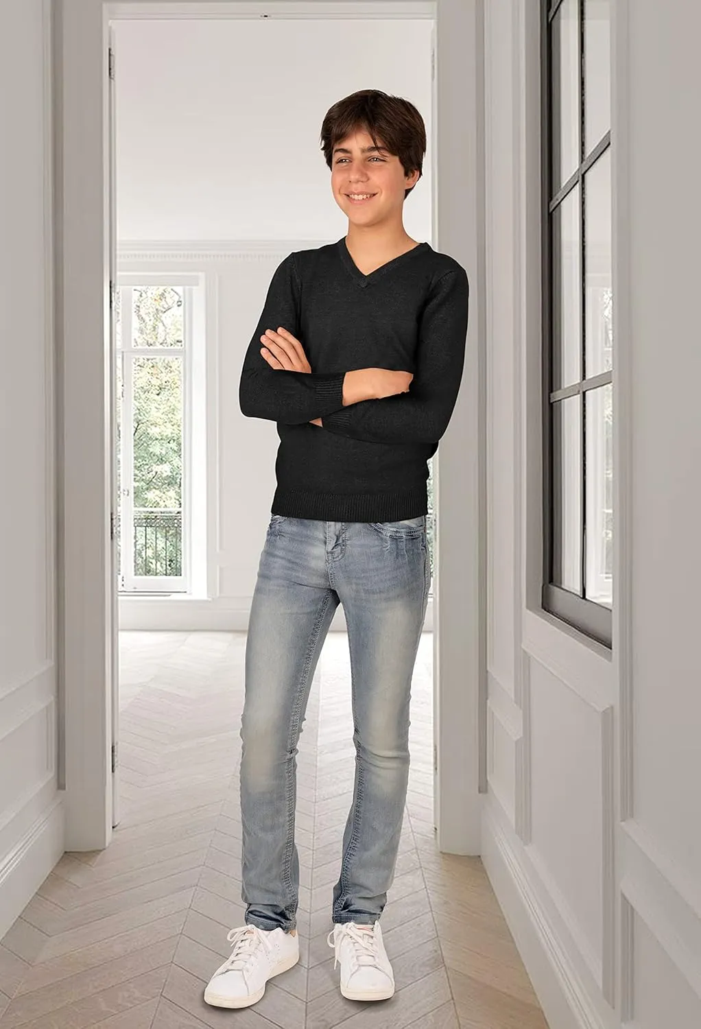 X RAY Boys School Uniform Sweater V-Neck (XS - XXL), Big Boys' & Little Kids Youth Long Sleeve V Neck Pullover Sweater