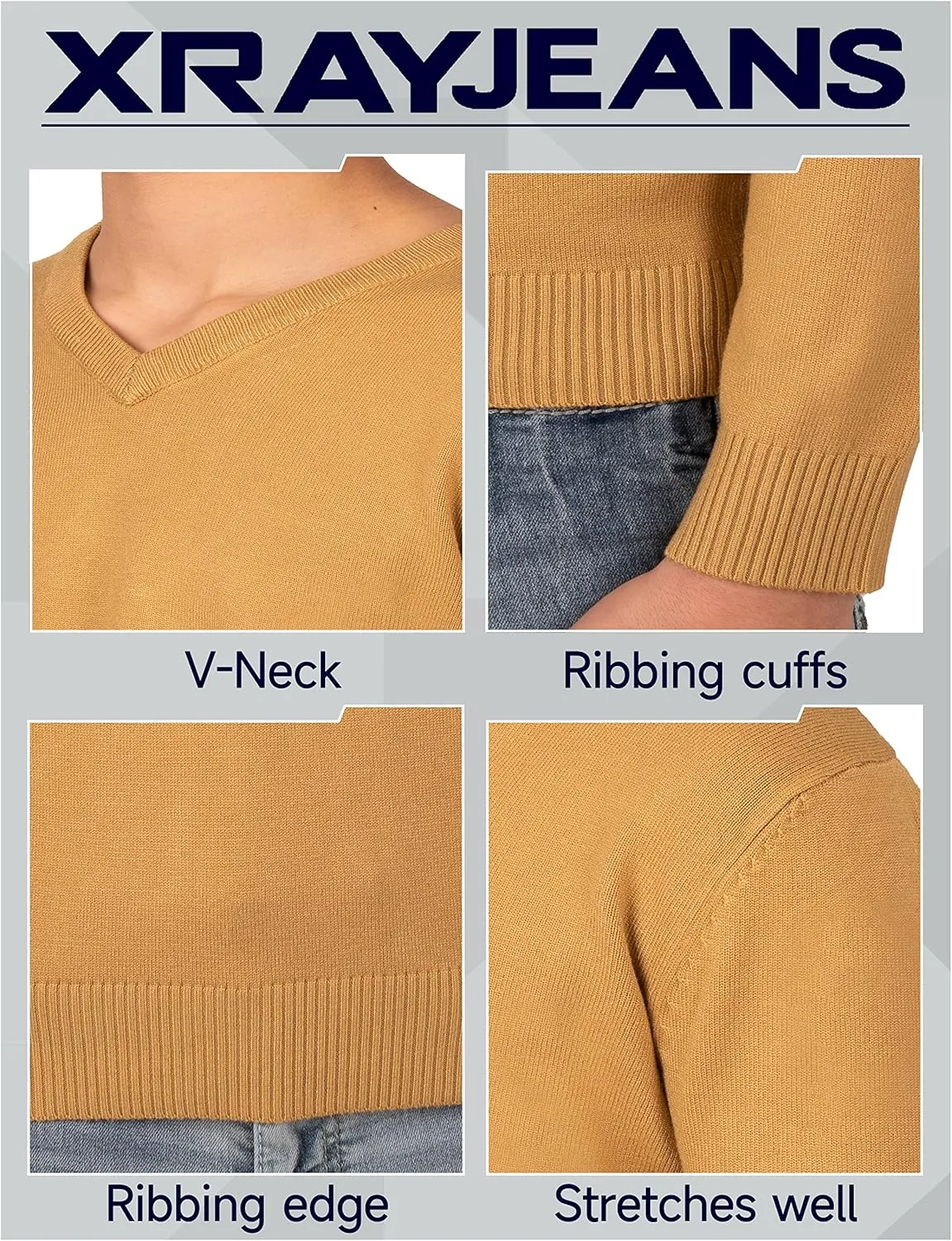 X RAY Boys School Uniform Sweater V-Neck (XS - XXL), Big Boys' & Little Kids Youth Long Sleeve V Neck Pullover Sweater