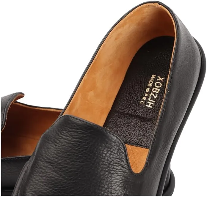 XOBZJH Leather Penny Loafers for Womens Dress Shoes 2024 with Casual Slip on Walk Moccasin Round Toe Designer Flat Comfortable Office Shoes