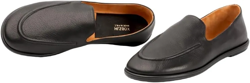 XOBZJH Leather Penny Loafers for Womens Dress Shoes 2024 with Casual Slip on Walk Moccasin Round Toe Designer Flat Comfortable Office Shoes