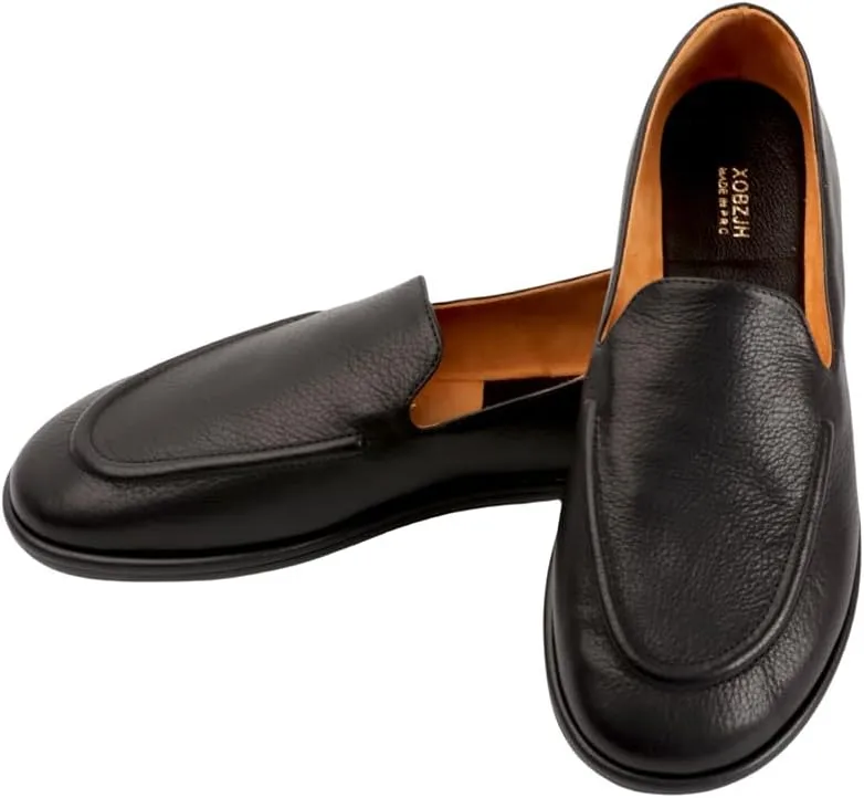 XOBZJH Leather Penny Loafers for Womens Dress Shoes 2024 with Casual Slip on Walk Moccasin Round Toe Designer Flat Comfortable Office Shoes