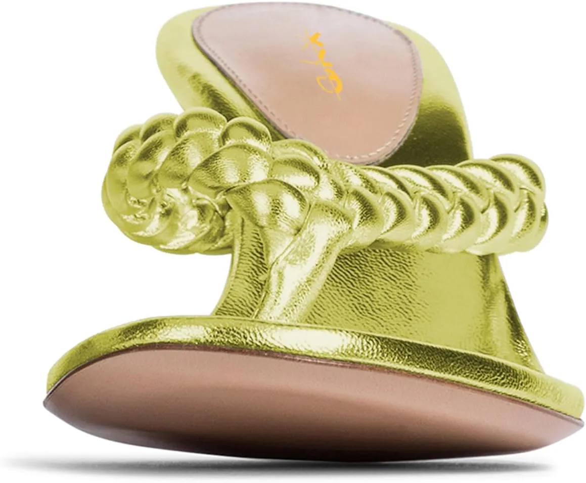 XYD Women Braided Strap Flip Fliops Almond Open Toe Thin Mid Heel Sandals Summer Chic Slip-on Thong Dress Shoes