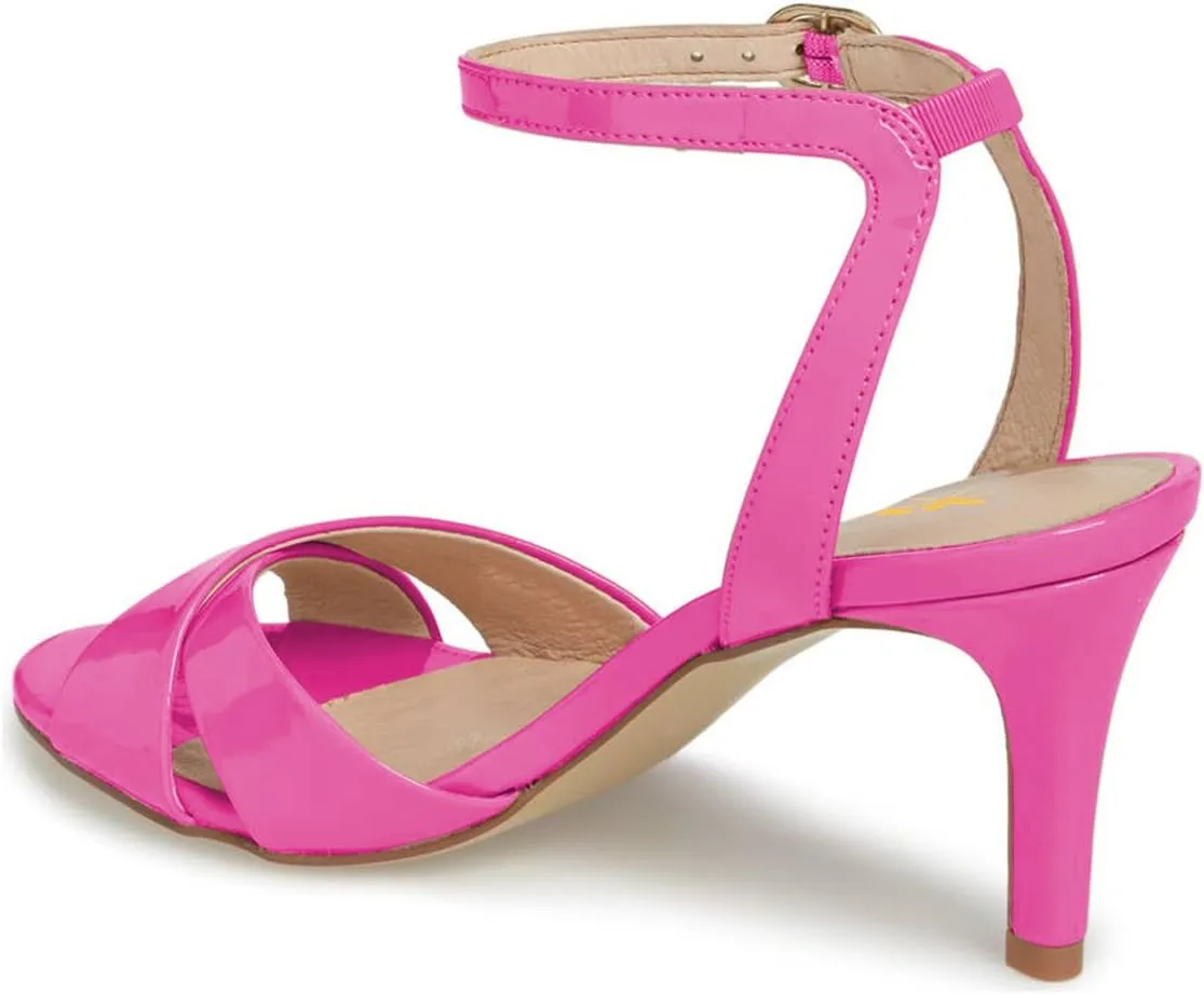 XYD Women Chic Cross Strap Slingback Ankle Strap High Heel Patent Buckle Sandal Pump Shoes