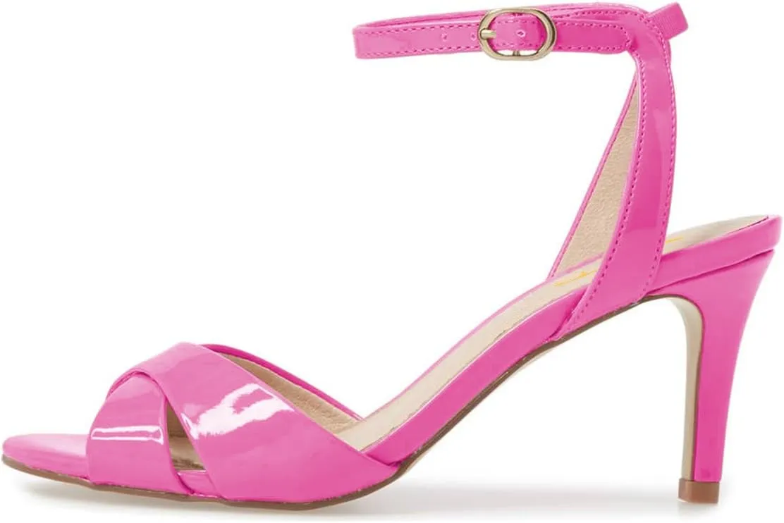 XYD Women Chic Cross Strap Slingback Ankle Strap High Heel Patent Buckle Sandal Pump Shoes